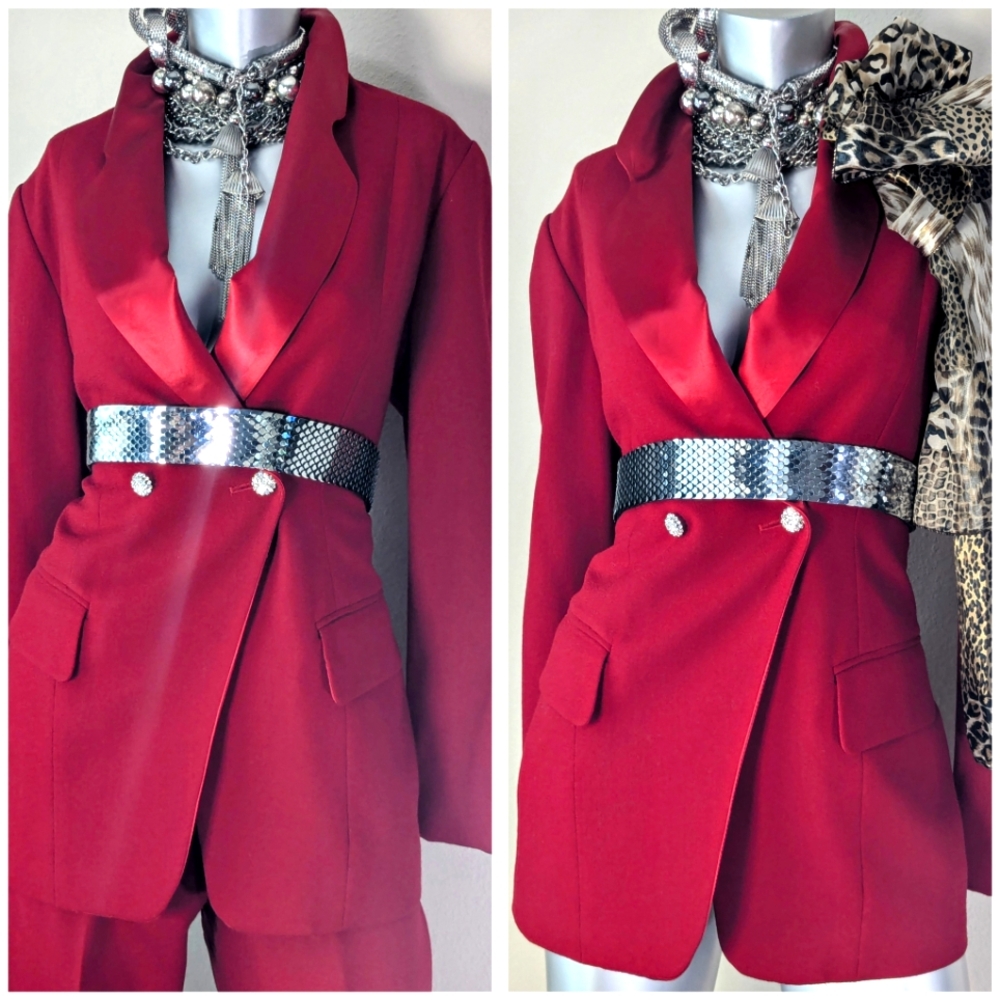 Casual Corner "VTG" Red Hot Double Breast 100% Wool Two-Piece Power Suit